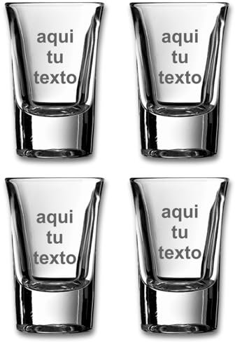 Lasernauten Set de 4 vasos de chupito personalizados con tu texto mediante grabado láser, vidrio