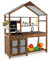Kids Mud Kitchen, Wooden Toy Kitchen with Storage Shelves, Canopy, Chalkboard, Removable Sink and Rotatable Faucet, Outdoor Garden Pretend Play Kitchen for Boys Girls 3-7 Years Old