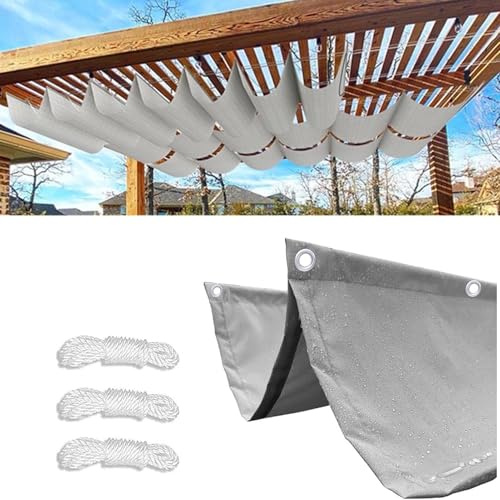 Rétractable Voile d'ombrage Rectangulaire Imperméable -95% Protection UV - Voile-D'ombrage Filet Bâche Ombrage Solaire pour Extérieur Jardin Terrasse Balcon (Gris Clair,4×10m(BxL))