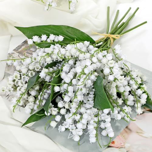Briful 2-Pack (10pcs) Lily of the Valley Artificial Flowers Indoor - 14.9 White Artificial Flower for Centerpiece, Fake Lily of the Valley Flowers Decorative Greenery for Wedding Party Decor
