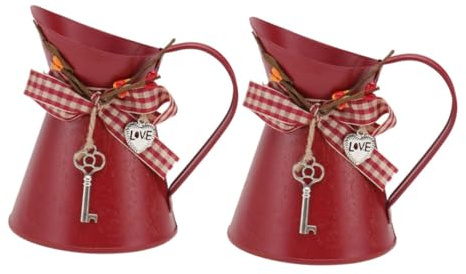 BESTYASH 2pcs Rustic Metal Jug Flower Bucket Decorative Pitcher for Farmhouse Wedding Table Centerpieces Planting Use