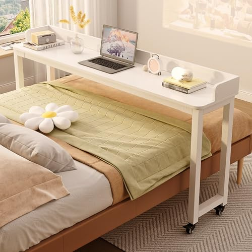 Verstellbarer Nachttisch Betttisch Auf Rollen, Höhenverstellbarer Mobiler Tisch, Geeignet Für Doppel-, Queensize- Und Kingsize-Betten(140cm/55.1in)