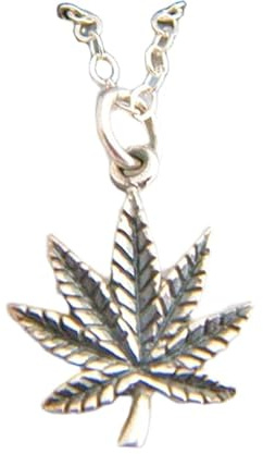 Halskette mit Marihuanablatt aus 925er Sterlingsilber, kleiner Weed-Anhänger, Cannabis-Pflanztopf, Gras, Joint, Dope, 420, Kräuter, Leben, einfaches Geschenk, Charm | mit 45,7 cm | versilbert | 0435