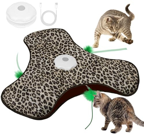 AUYAO Juguete Interactivo Gatos, Eléctrico Recargable, Pluma Móvil Leopardo