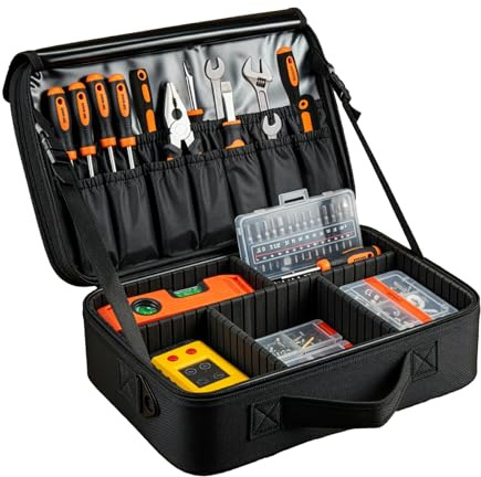 GREENSAPPIRE Tool Bag Organiser with Adjustable Dividers Large Portable | Storage Case with Multi-Pockets, Wide Opening & Shoulder Strap Tool Kit Bag for DIY, Electricians（Tools not Included）