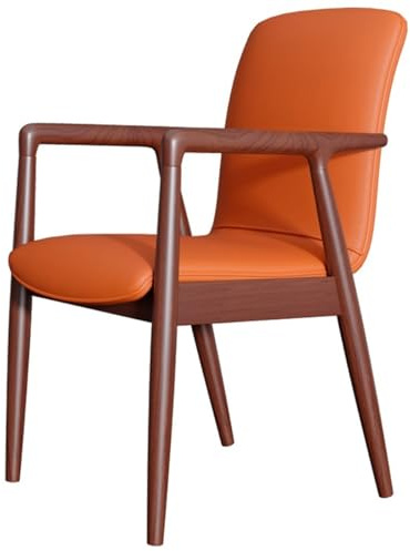GIZNXBA Moderne Esszimmerstühle Mit Armlehnen Holzgepolsterte Wohnzimmer-Sessel Leder Beistellstuhl Mit Ledersitzfläche Moderner Stuhl Für Küche, Schlafzimmer, Café(Orange)
