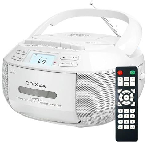 QUXVUIS Tragbarer CD Player mit USB Flash Laufwerk, Hi Fi Sound und eingebautem Lautsprecher für Zuhause, einfach zu steuern, ABS, langlebig, Weiß