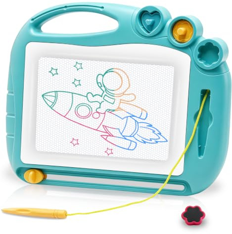 Zaubertafel Maltafel Magnettafel Reisegröße,Magnetische Zaubertafeln Kinder Bunt Zeichenbrett Pädagogische Magnettafel Spielzeug-Geschenk mit 3 Magnetische Stempel für Kinder 3 4 5 Geschenke(Hellblau)