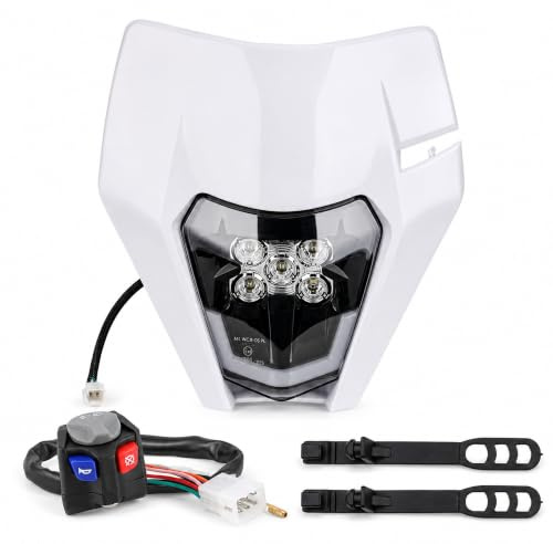 Motorrad Scheinwerfer mit Schalter für EXC EXC-F XC-W SC SMC SXC,Weiß | Motorrad Lichtmaske LED + Motorrad-Lenkschalter + Montageset für FX TE TX EC ECF SUPER ENDURO