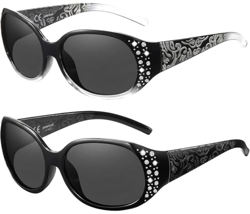 Vesavifaka Sonnenbrille Damen, Sonnenbrille Damen Polarisiert, Trendige Sonnenbrille Mit Strasssteinen, UV400 Schutz Für Autofahren, Sunglasses Woman