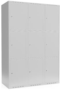 kaiserkraft | 3er-Schließfachschrank Fydor | 3 Abteile | lichtGrau | B 1200 mm | Flache Dachform | Zylinderschloss