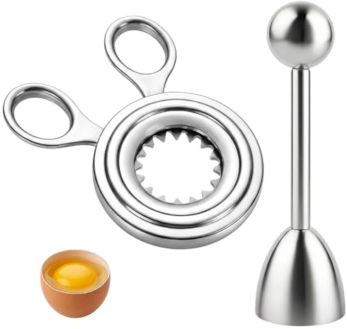 2er Set Eierköpfer, Eiersollbruchstellenverursacher für gekochte Eier, Präzises Werkzeug für Frühstück und Backen, Edelstahl Eieröffner mit innovativem Design