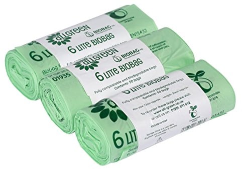 6 Litre x 150 All-Green Compostable Kitchen Caddy Liners - Food Waste Bin Liners - EN 13432-6L Bags