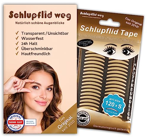SCHLUPFLID TAPE® girl size (S) - Augenlidliftig ohne OP [120 Stück], Schlupflid Streifen für schöne offene Augen, Kleine Schönheitshelfer für hängende Augenlider - Augenlidklebeband …
