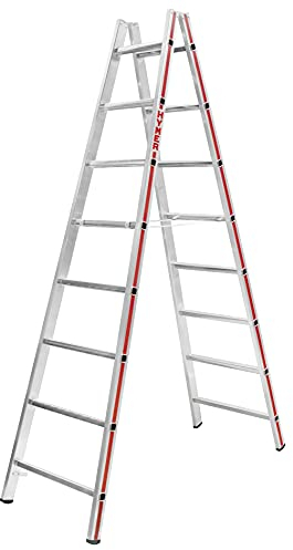 Hymer 402316 Sprossenstehleiter beidseitig begehbar, 2x8 Sprossen