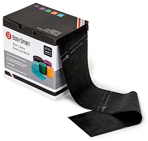 Body Sport Übungsbänder, 22 m, Rolle mit speziellen Widerstandsbändern für Stretching, Fitness oder Physiotherapie, latexfrei, extra Schwerer, mittlerer Widerstand, Schwarz