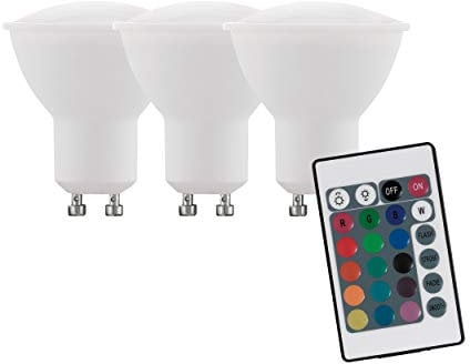 EGLO RGB-W LED GU10 dimmbar 3er-Set, 3 LED Spots mit RGB und Warmweiß Funktion, je 4 Watt (entspricht 22 Watt), 220 Lumen, GU10 RGB LED mit Fernbedienung, LED Leuchtmittel, Ø 5,3 cm, Ø : 5,3 cm, 10687