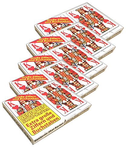 HAC24 5X Skatkarten mit je 2X 32 Kartendeck extra große Ziffern Senioren Skatspiel Karten