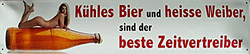 Blechwaren Fabrik Braunschweig Kühles Bier und heiße Weiber Blechschild, 46 x 10 cm, Stahl, Dekorative Blechschild, Schild, casual