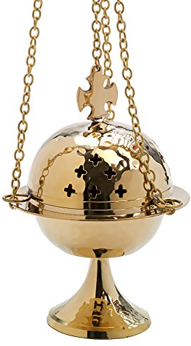 NKlaus Rauchfass mit Kreuz Kette 52cm Weihrauchgefäß Messing Schwenker Deko Gold 7610