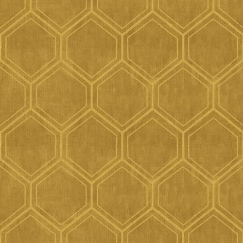 Superfresco Easy Papier peint intissé Hexagone Alvéoles 1000 x 53cm Moutarde | Revêtement Mural, Tapisserie | Ambiance Facile à poser et à enlever