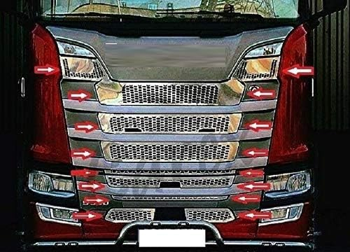 Set di 10 pezzi griglia anteriore coperture in acciaio inox lucido decorazione per SCANIA S 2016+ con DRL