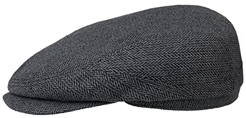 Stetson Belfast Silk Schiebermütze Herren - Flatcap aus Seide - Herrencap Made in EU - Seidenmütze Frühjahr/Sommer - Flat Cap grau-schwarz 57 cm