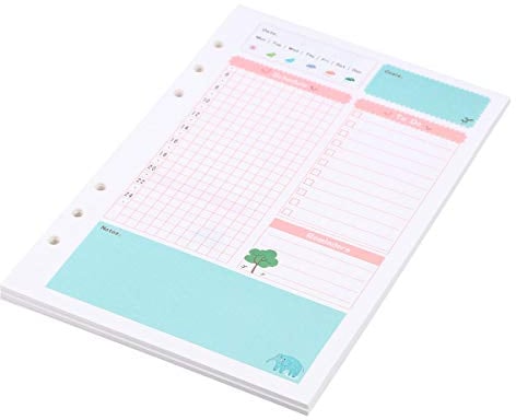NUOBESTY 1 STÜCK Bunte A5 Größe 6 Löcher Loose Leaf Papierfüller Nachfüllungen für Spiralblock Täglich Planer Notizblock (Täglichen Plan Muster)