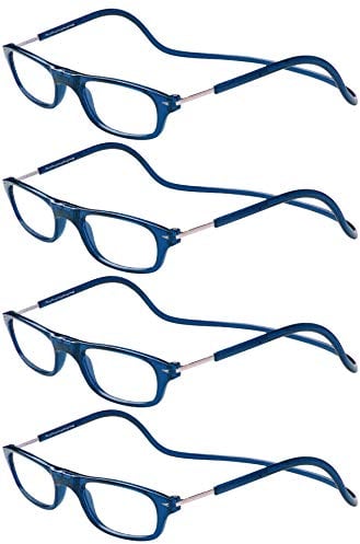 TBOC Pack: Lesebrille Lesehilfe für Herren Damen - [Pack 4 Einheiten] Dioptrien +4.00 Blau Fassung Stärke PC Handy Faltbar Frau Mann Magnetverschluss Clip Alterssichtigkeit Presbyopie