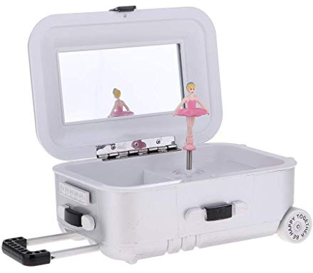Tubayia Koffer Modell Ballerina Spieluhr Spieldose Geschenk Tischdeko für Büro, Zuhause, Café (Silber)
