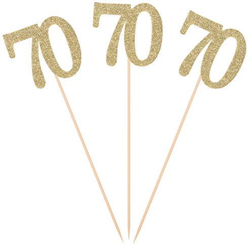Pack of 10 Gold Glitter 70th Birthday Centerpiece Sticks Number 70 Table Topper Age Letter Decorations
