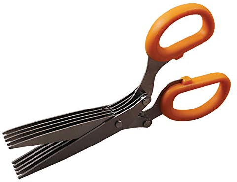 Forbice multi lama ideale per sminuzzare in brevissimo tempo erbe aromatiche, insalate, 21 cm, Soft Collection, con cover per proteggere le lame, (colore: arancio, nero, argento), quantità: 1 pezzo.