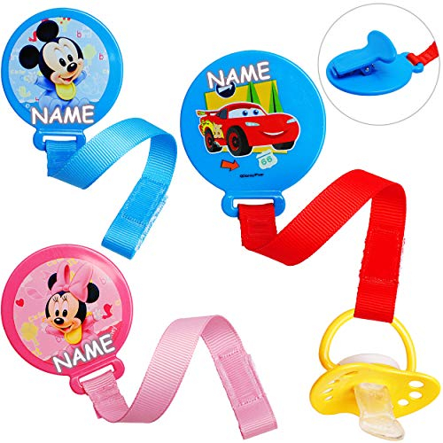 alles-meine.de GmbH Schnullerkette/Schnullerhalter - mit Clip & Stoffband - Jungen Motiv - inkl. Name - BPA frei - Klett - rosa pink Kette - Stoff - Schnuller - Spielzeughalter..