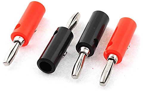 2 Pairs of Audio Speaker Cable Wire 4 mm Banana Connector Adapter Black Red