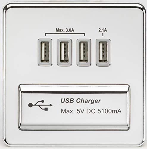 Knightsbridge SFQUADPCG Screwless Quad USB Charger Outlet, Polished Chrome with Grey Insert, 5.1 A