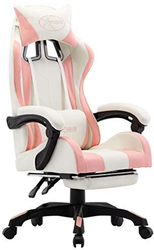 vidaXL Fauteuil de Jeux Vidéo avec Repose-Pied Chaise Inclinable Fauteuil d'Ordinateur Travail Bureau Intérieur Rose et Blanc Similicuir