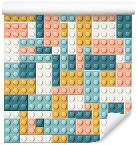 Wallepic Tapete 10m Vlies Tapete Blöcke Kinder Junge Vliestapete 1000x53cm Wand Tapete Wohnzimmer Kinderzimmer Moderne Wanddeko Wand Dekoration
