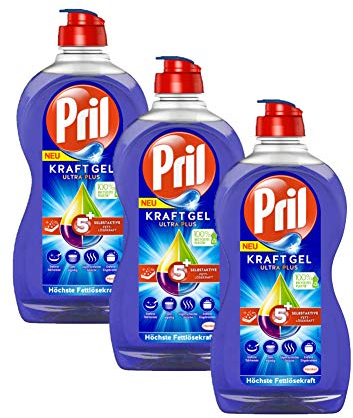 Pril 5 Plus Kraftgel Ultra Plus, Handgeschirrspülmittel, (3 x 450 ml) mit selbstaktiver Fettlösekraft