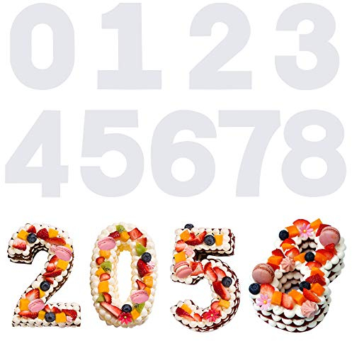 SAVITA 9 Pieces 31 cm 0-8 Number Cake Stencils Plastic Flat Number Mould Cake Cutting Stencils for DIY Christmas Wedding Birthday Cake Cookie