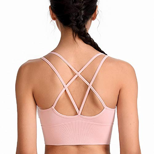 SotRong Damen-Sport-BH, gekreuzter Rücken, gepolstert, mittlere Belastung, Fitnessstudio, Yoga, Lauf-BH, sexy bauchfreies Top für Teenager, rose, S