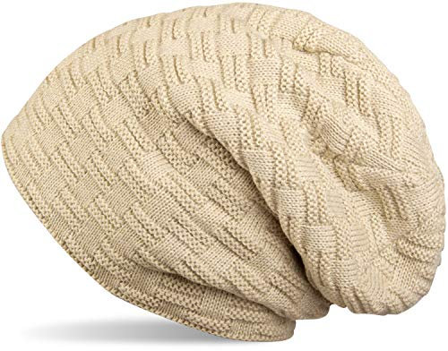 styleBREAKER warme Feinstrick Beanie Mütze mit Flecht Muster und sehr weichem Fleece Innenfutter, Unisex 04024058, Farbe:Elfenbein