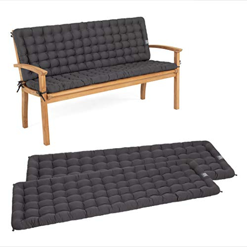 HAVE A SEAT Luxury - Gartenbank Auflage mit Rückenteil 2-TLG. Set, bequem, orthopädisch, wetterfest, waschbar bis 95° C - Made in Germany (2-TLG. Set, 180x48 cm, Grau/Anthrazit)