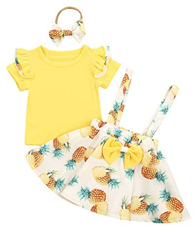 Verve Jelly Gonne per neonate Set Tuta per bambini Abiti pasquali Camicia a maniche corte + Gonna con reggicalze con fascia per la testa Abito estivo