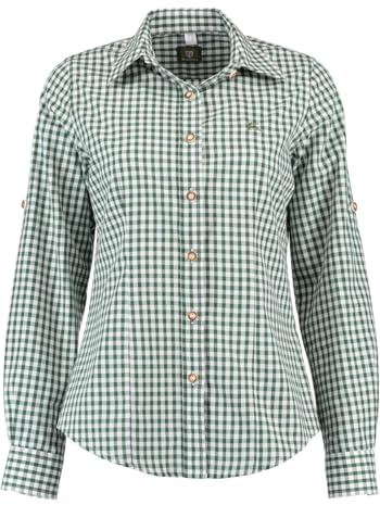 OS Trachten Damen Bluse Langarm Trachtenbluse mit Liegekragen Qorru