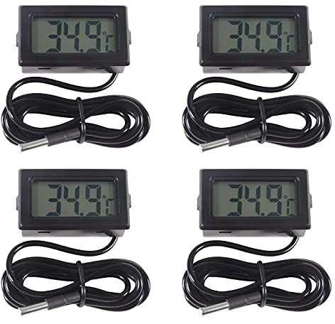 4Pcs Mini Digital Thermometer Temperaturmonitor mit Externer 1M Sonde LCD Monitor Indoor Outdoor Meter für Kühlschrank Gefrierschrank Auto Home Office Wohnzimmer