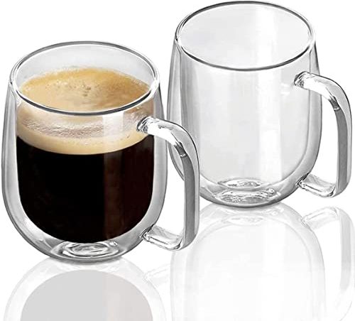 vzaahu Tazze da Caffè in Vetro 2x360ml Borosilicato Doppia Parete Cappuccino Latte Macchiato Tè Succo di latte Tazze di Gelato
