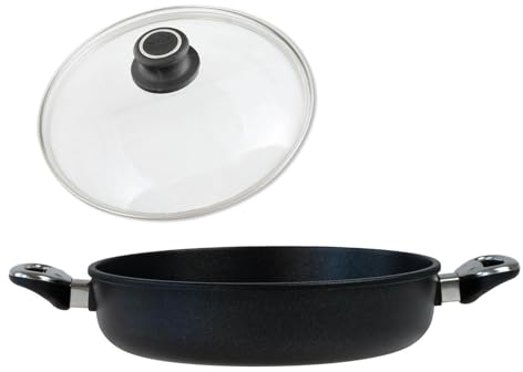 BAF Kasserolle Ø 28 cm mit Deckel (Set) - flacher Rand - große runde Servierpfanne beschichtet aus Aluminiumguss - ohne Induktion - Made in Germany