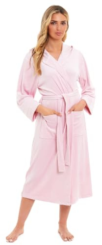 Daisy Dreamer Womens Hooded Velour Robe Dressing Gown Stretch-Velour Belted Bath Robes Nightwear