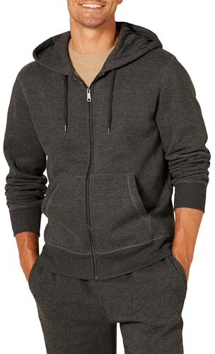 Amazon Essentials Men's Full-Zip Fleece Hoodie (Available in Big & Tall), Charcoal Heather, 5XL Plus