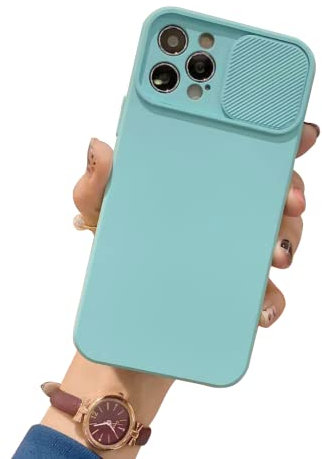 Tybiky Coque de protection ultra fine pour appareil photo iPhone 12 Pro Max avec curseur, polycarbonate hybride de qualité supérieure + TPU antidérapant et anti-chocs pour iPhone 12 Pro Max Bleu ciel